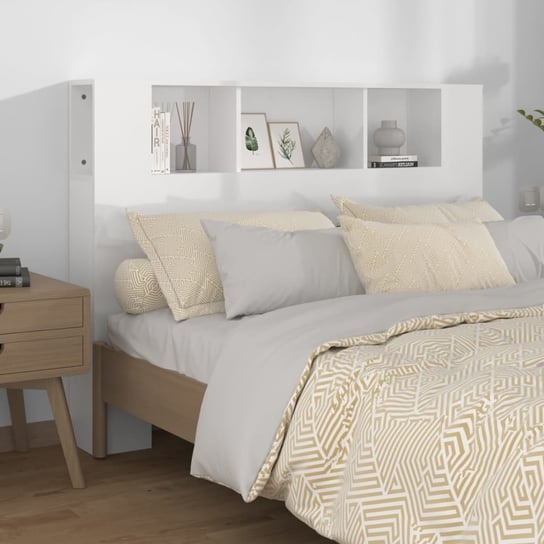 vidaXL Wezgłowie łóżka z półkami, biel z połyskiem, 140x18,5x104,5 cm vidaXL