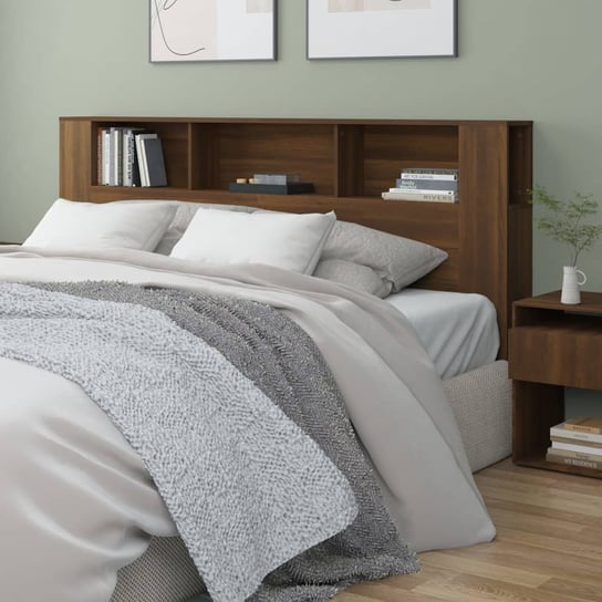 vidaXL Wezgłowie łóżka z półkami, brązowy dąb, 200x18,5x104,5 cm vidaXL