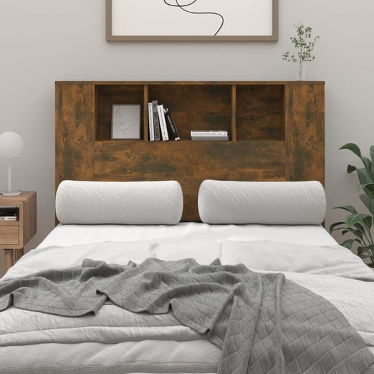 vidaXL Wezgłowie łóżka z półkami, opalany dąb, 120x18,5x102,5 cm vidaXL