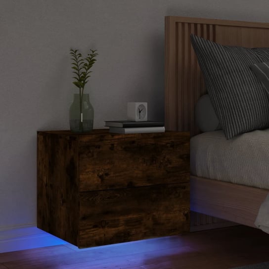 vidaXL Wisząca szafka nocna z podświetleniem LED, przydymiony dąb vidaXL