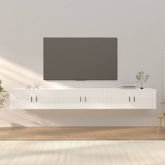 vidaXL Wiszące szafki TV, 3 szt, białe z połyskiem, 100x34,5x40 cm vidaXL