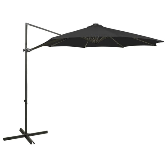 vidaXL Wiszący parasol z lampkami LED i słupkiem, czarny, 300 cm vidaXL