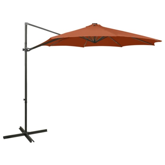 vidaXL Wiszący parasol z lampkami LED i słupkiem, terakotowy, 300 cm vidaXL