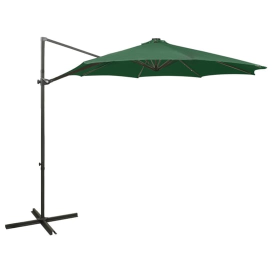 vidaXL Wiszący parasol z lampkami LED i słupkiem, zielony, 300 cm vidaXL