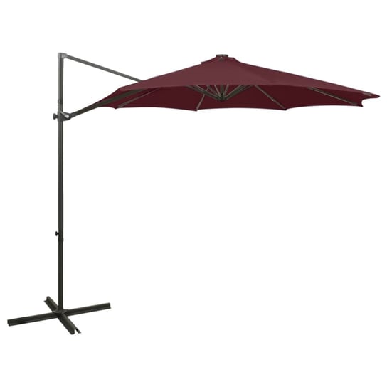 vidaXL Wiszący parasol ze słupkiem i lampkami LED, bordowy, 300 cm vidaXL