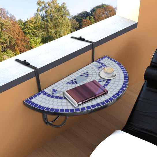 vidaXL Wiszący stolik balkonowy z mozaiką, niebiesko-biały vidaXL