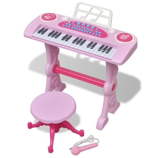 vidaXL, Zabawkowy keyboard ze stolikiem i mikrofonem, różowy vidaXL