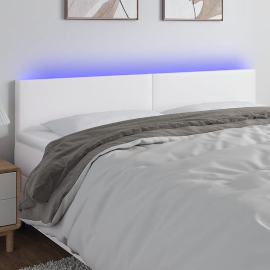 vidaXL Zagłówek do łóżka z LED, biały, 160x5x78/88 cm, sztuczna skóra vidaXL