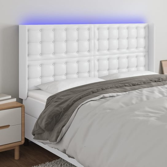 vidaXL Zagłówek do łóżka z LED, biały, 183x16x118/128cm sztuczna skóra vidaXL