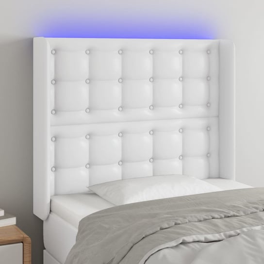 vidaXL Zagłówek do łóżka z LED, biały, 93x16x118/128cm, sztuczna skóra vidaXL