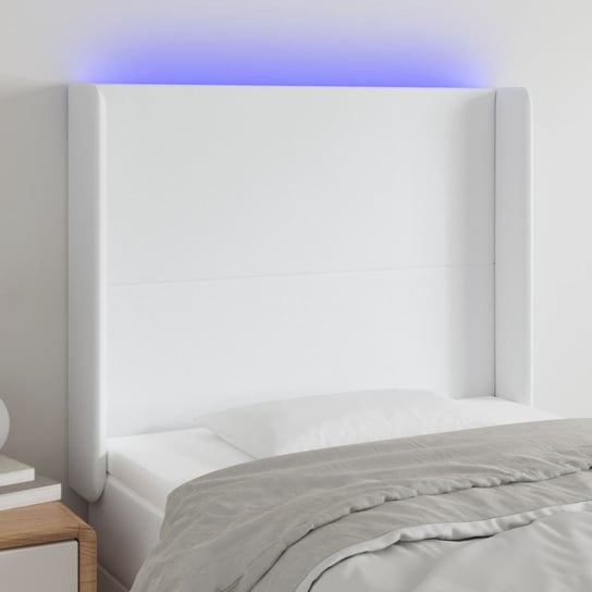 vidaXL Zagłówek do łóżka z LED, biały, 93x16x118/128cm, sztuczna skóra vidaXL