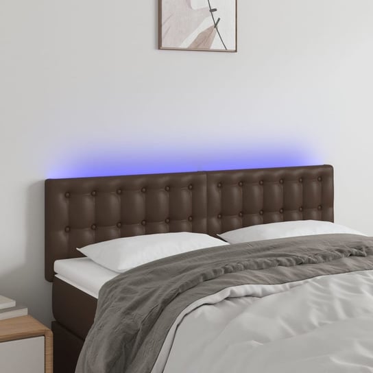 vidaXL Zagłówek do łóżka z LED, brązowy, 144x5x78/88cm, sztuczna skóra vidaXL