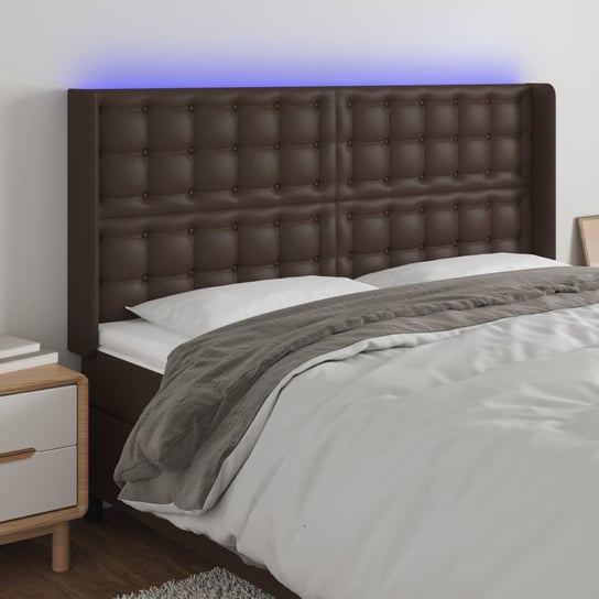 vidaXL Zagłówek do łóżka z LED brązowy 163x16x118/128cm sztuczna skóra vidaXL