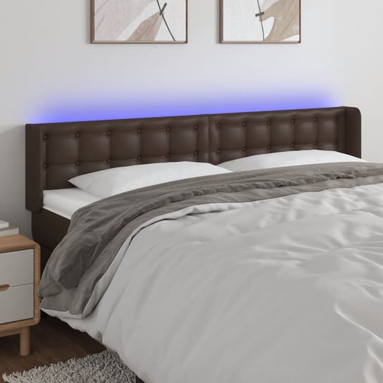 vidaXL Zagłówek do łóżka z LED, brązowy, 163x16x78/88cm sztuczna skóra vidaXL
