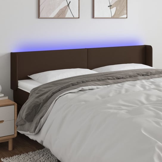 vidaXL Zagłówek do łóżka z LED, brązowy 183x16x78/88 cm sztuczna skóra vidaXL
