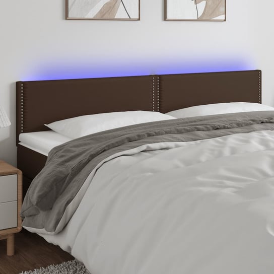 vidaXL Zagłówek do łóżka z LED, brązowy, 200x5x78/88cm, sztuczna skóra vidaXL