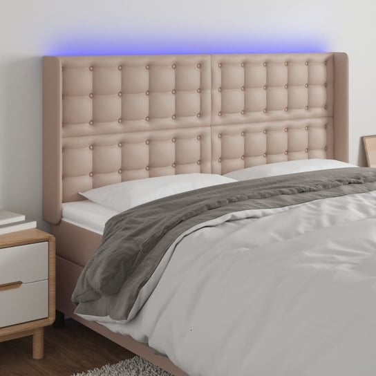 vidaXL Zagłówek do łóżka z LED, cappuccino, 163x16x118/128cm, ekoskóra vidaXL