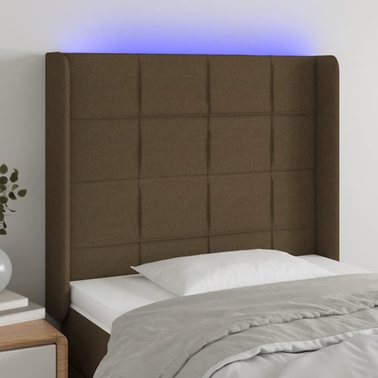 vidaXL Zagłówek do łóżka z LED ciemnobrązowy, 83x16x118/128 cm tkanina vidaXL