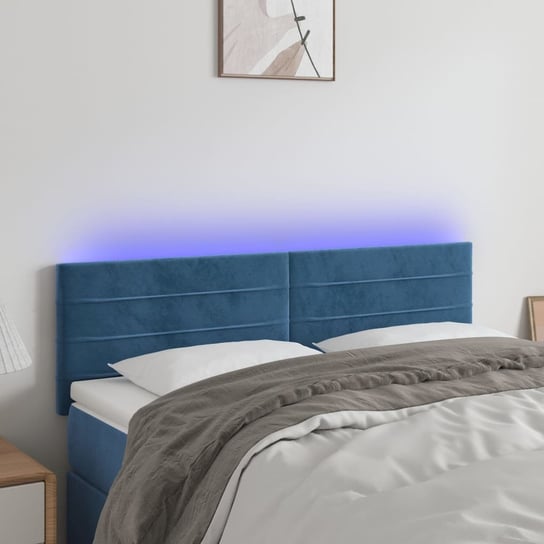 vidaXL Zagłówek do łóżka z LED, ciemnoniebieski 144x5x78/88cm, aksamit vidaXL