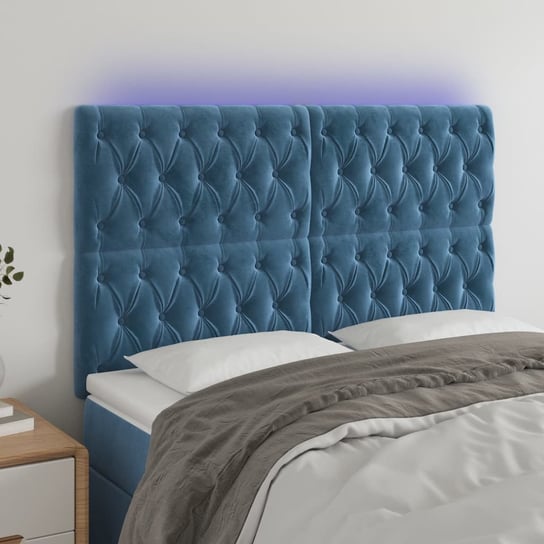 vidaXL Zagłówek do łóżka z LED ciemnoniebieski, 144x7x118/128 cm vidaXL