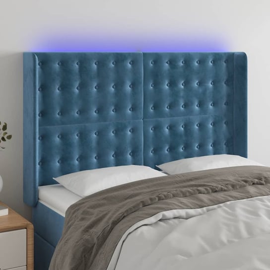 vidaXL Zagłówek do łóżka z LED ciemnoniebieski, 147x16x118/128 cm vidaXL