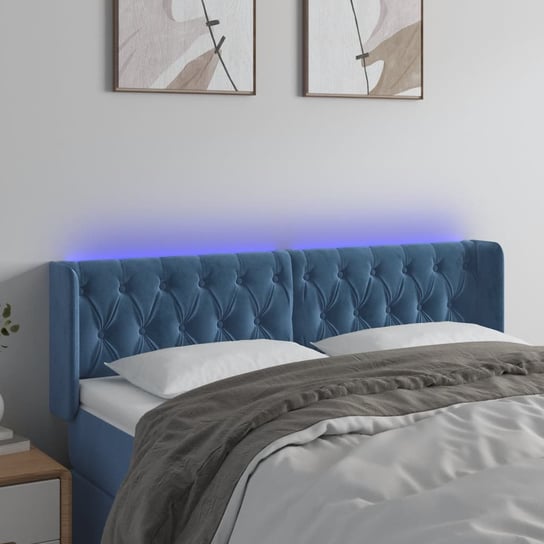 vidaXL Zagłówek do łóżka z LED ciemnoniebieski 147x16x78/88 cm aksamit vidaXL
