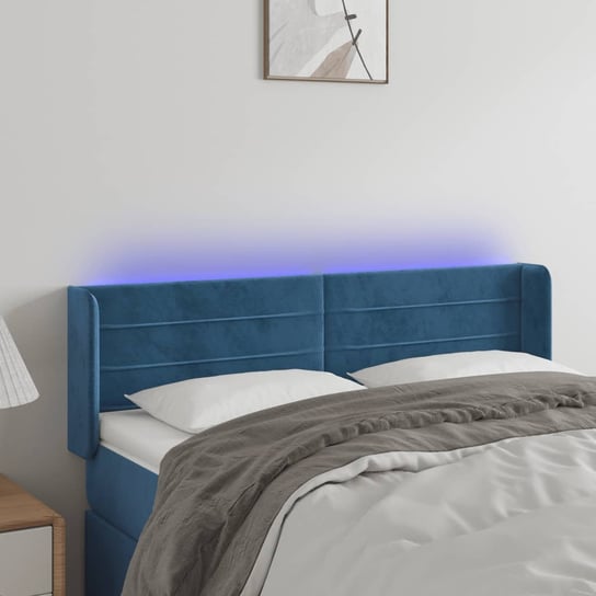 vidaXL Zagłówek do łóżka z LED ciemnoniebieski 147x16x78/88 cm aksamit vidaXL