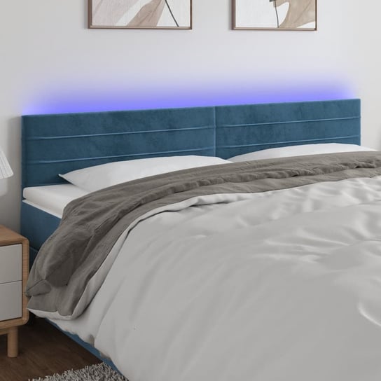vidaXL Zagłówek do łóżka z LED, ciemnoniebieski 160x5x78/88cm, aksamit vidaXL