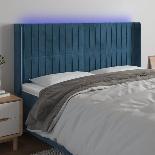 vidaXL Zagłówek do łóżka z LED ciemnoniebieski, 163x16x118/128 cm vidaXL
