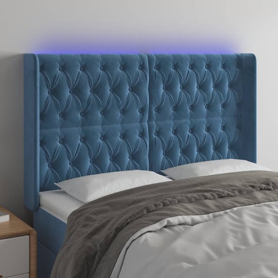 vidaXL Zagłówek do łóżka z LED ciemnoniebieski, 163x16x118/128 cm vidaXL