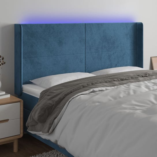 vidaXL Zagłówek do łóżka z LED ciemnoniebieski, 203x16x118/128 cm vidaXL