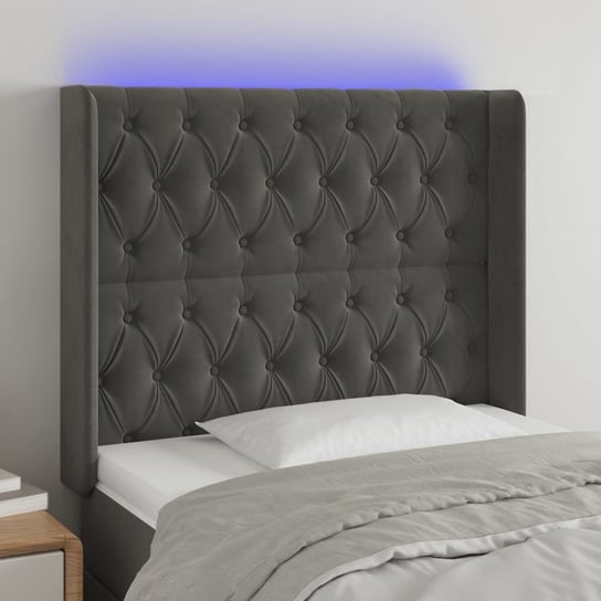 vidaXL Zagłówek do łóżka z LED, ciemnoszary, 103x16x118/128cm, aksamit vidaXL