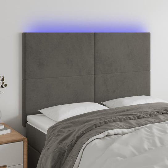 vidaXL Zagłówek do łóżka z LED, ciemnoszary, 144x5x118/128 cm, aksamit vidaXL