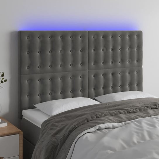 vidaXL Zagłówek do łóżka z LED, ciemnoszary, 144x5x118/128 cm, aksamit vidaXL
