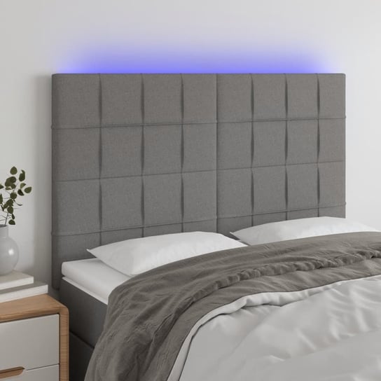 vidaXL Zagłówek do łóżka z LED, ciemnoszary, 144x5x118/128 cm, tkanina vidaXL