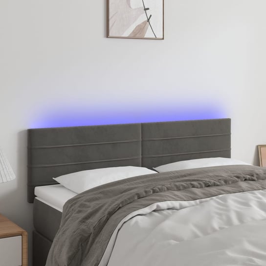 vidaXL Zagłówek do łóżka z LED, ciemnoszary, 144x5x78/88 cm, aksamit vidaXL