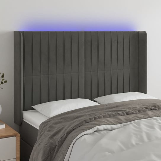 vidaXL Zagłówek do łóżka z LED, ciemnoszary, 147x16x118/128cm, aksamit vidaXL