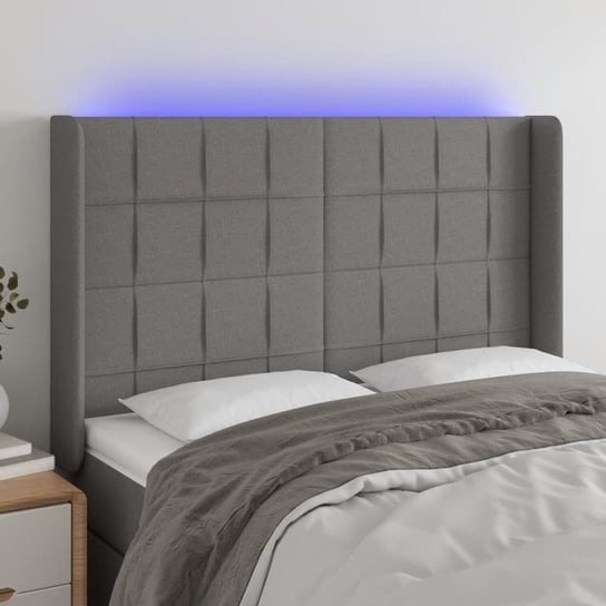 vidaXL Zagłówek do łóżka z LED, ciemnoszary, 147x16x118/128cm, tkanina vidaXL