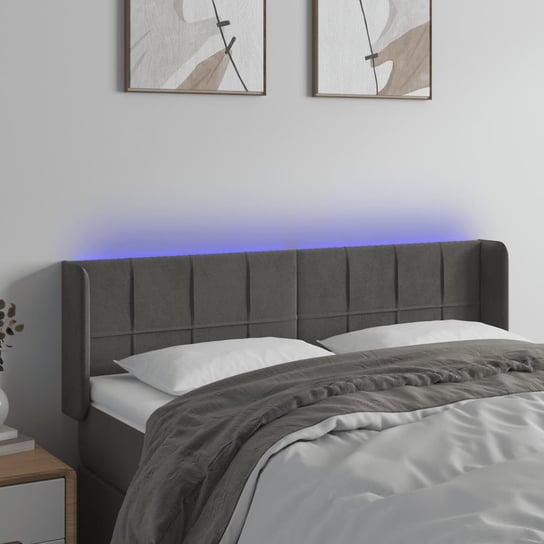vidaXL Zagłówek do łóżka z LED, ciemnoszary, 147x16x78/88 cm, aksamit vidaXL