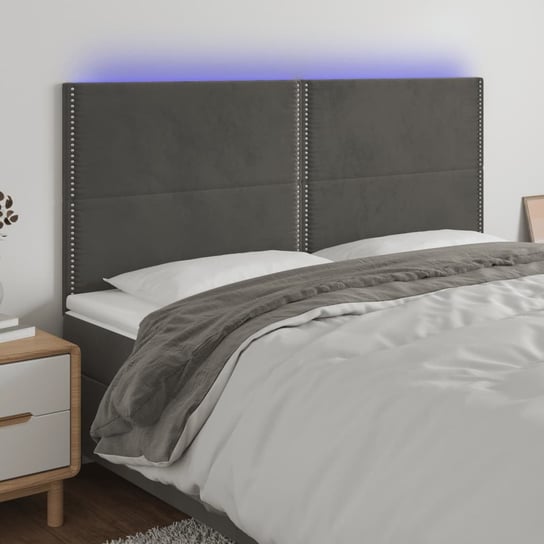 vidaXL Zagłówek do łóżka z LED, ciemnoszary, 160x5x118/128 cm, aksamit vidaXL