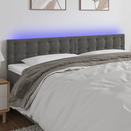 vidaXL Zagłówek do łóżka z LED, ciemnoszary, 160x5x78/88 cm, aksamit vidaXL
