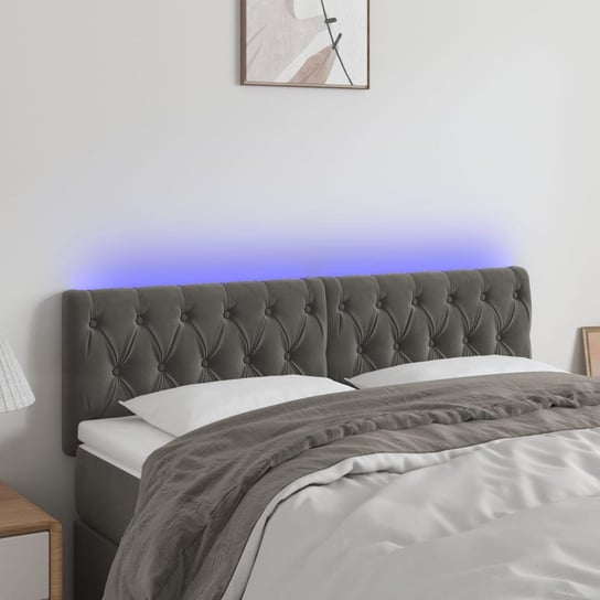 vidaXL Zagłówek do łóżka z LED, ciemnoszary, 160x7x78/88 cm, aksamit vidaXL