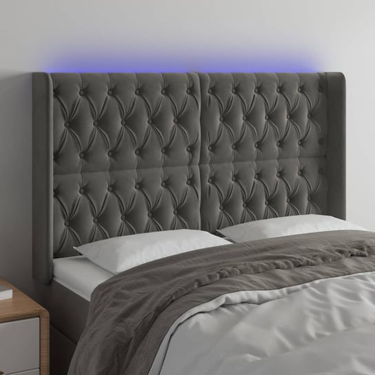 vidaXL Zagłówek do łóżka z LED, ciemnoszary, 163x16x118/128cm, aksamit vidaXL