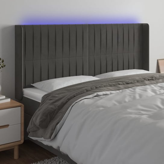 vidaXL Zagłówek do łóżka z LED, ciemnoszary, 163x16x118/128cm, aksamit vidaXL