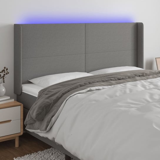vidaXL Zagłówek do łóżka z LED, ciemnoszary, 163x16x118/128cm, tkanina vidaXL