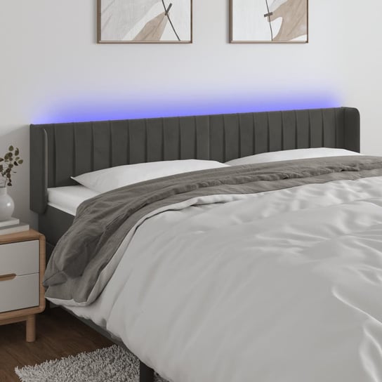vidaXL Zagłówek do łóżka z LED, ciemnoszary, 163x16x78/88 cm, aksamit vidaXL