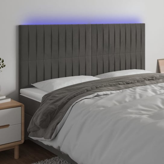 vidaXL Zagłówek do łóżka z LED, ciemnoszary, 180x5x118/128 cm, aksamit vidaXL
