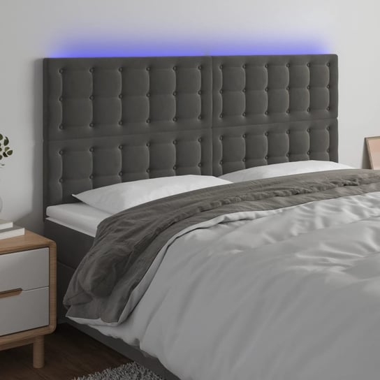 vidaXL Zagłówek do łóżka z LED, ciemnoszary, 180x5x118/128 cm, aksamit vidaXL