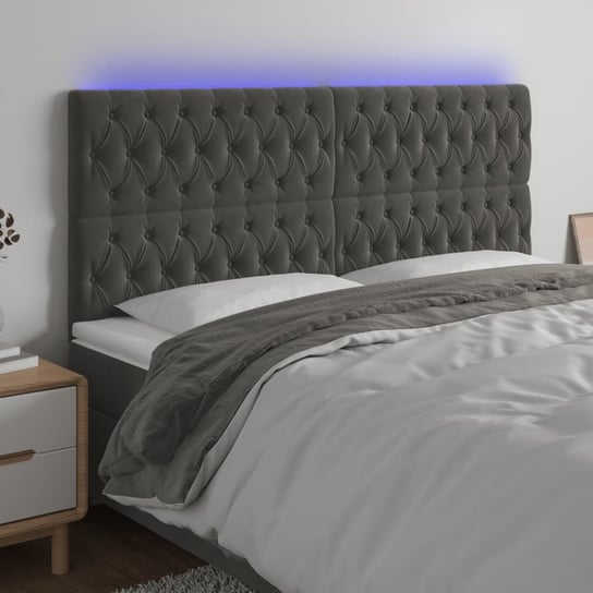 vidaXL Zagłówek do łóżka z LED, ciemnoszary, 180x7x118/128 cm, aksamit vidaXL