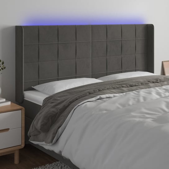 vidaXL Zagłówek do łóżka z LED, ciemnoszary, 183x16x118/128cm, aksamit vidaXL
